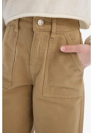 DeFacto Kız Çocuk Wide Leg Geniş Paça Pamuklu Pantolon D9134A825SMBG122 Bej