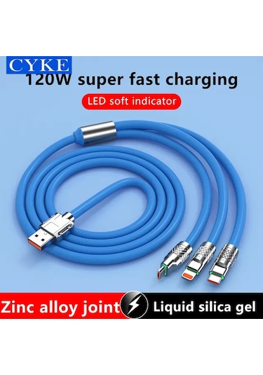 Beemen 120 W Destekli Led'li Çelik Sıvı Silikon 3 İn1 Şarj Kablosu Turuncu