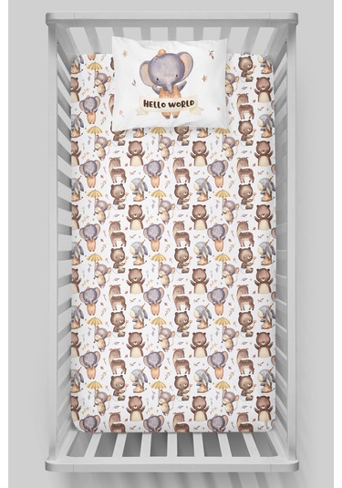 Organik Bebek Boy Lastikli Çarşaf Seti 80x140 - Sevimli Orman Arkadaşım Fil