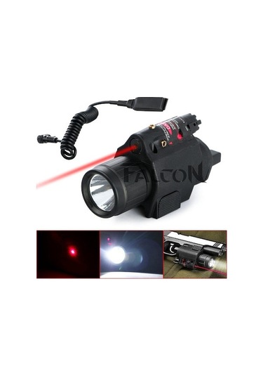 Geeksen M6 Kırmızı Lazerli Led El Feneri - Çok Fonksiyonlu, Parlak Işık, Sıçrayan Kuyruk, 20mm Raylı Pil Hariç Siyah