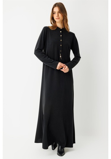 Oysh Kumaş Elbise Siyah Siyah