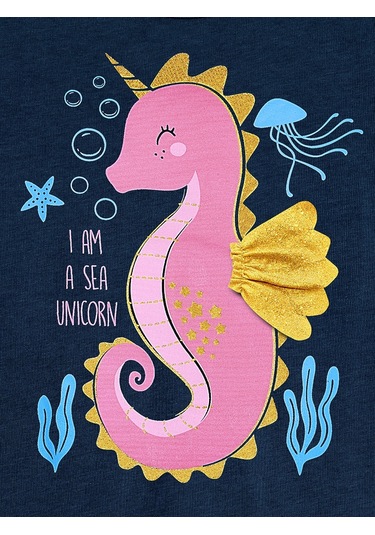 Denokids Mushi Denizatı Unicorn Kız Çocuk Elbise Lacivert