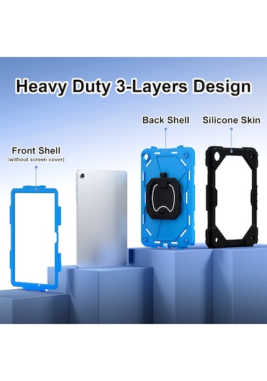 Vkemall Samsung Tab A9 8.7" Silikon+pc Tümünü Kapatan Şok Emici Döner Tutucu Korumalı Kılıf - Kırmızı-siyah