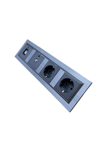 Quantum Manyetik Gri 4'lü Set T. Priz T. Priz Uydu Televizyon Prizi Nümeris Telefon Prizi