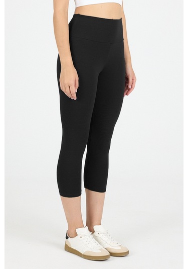 Malabadi Kadın Siyah Penye Modal Yüksek Bel Spor Kapri Tayt 1909 SiYAH