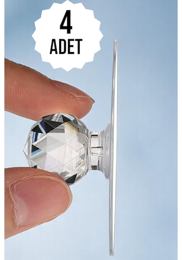 4 Adet Yapışkanlı Kristal Görünümlü Tutacak Çekmece Kulpu Askı Şeffaf