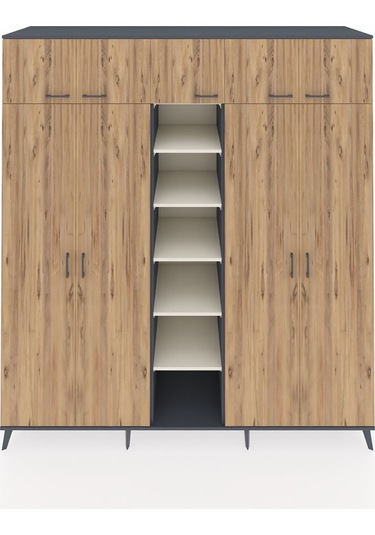 Kronos Dolap 18 Raflı 9 Kapaklı 220x59x243 Antrasit-çam/aytaşı Atlas Çam/aytası