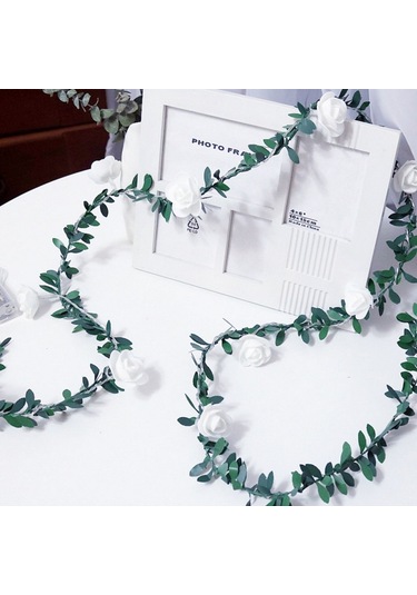 Sones 10m 100 Led Güneş Simülasyonu Yeşil Yaprak Rattan Gül Çiçek Asması Led Işık Dizisi Çelenk Dekorasyonu Diğer