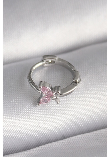 Gümüş Renk Pembe Zirkon Taşlı Kelebek Model Tragus Piercing - Ebj241123w29482 Diğer