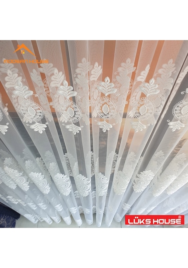 Lüks Tül Perde Brode Işlem Yüksek Kalite Beyaz Rengi Modern House