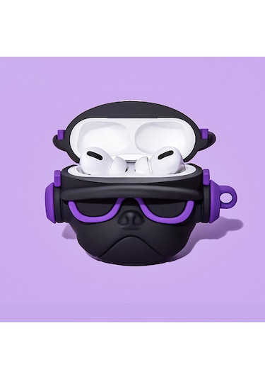 Bipower Apple Uyumlu AirPods 1-2. Nesil Kılıf Star Bulldog Mor