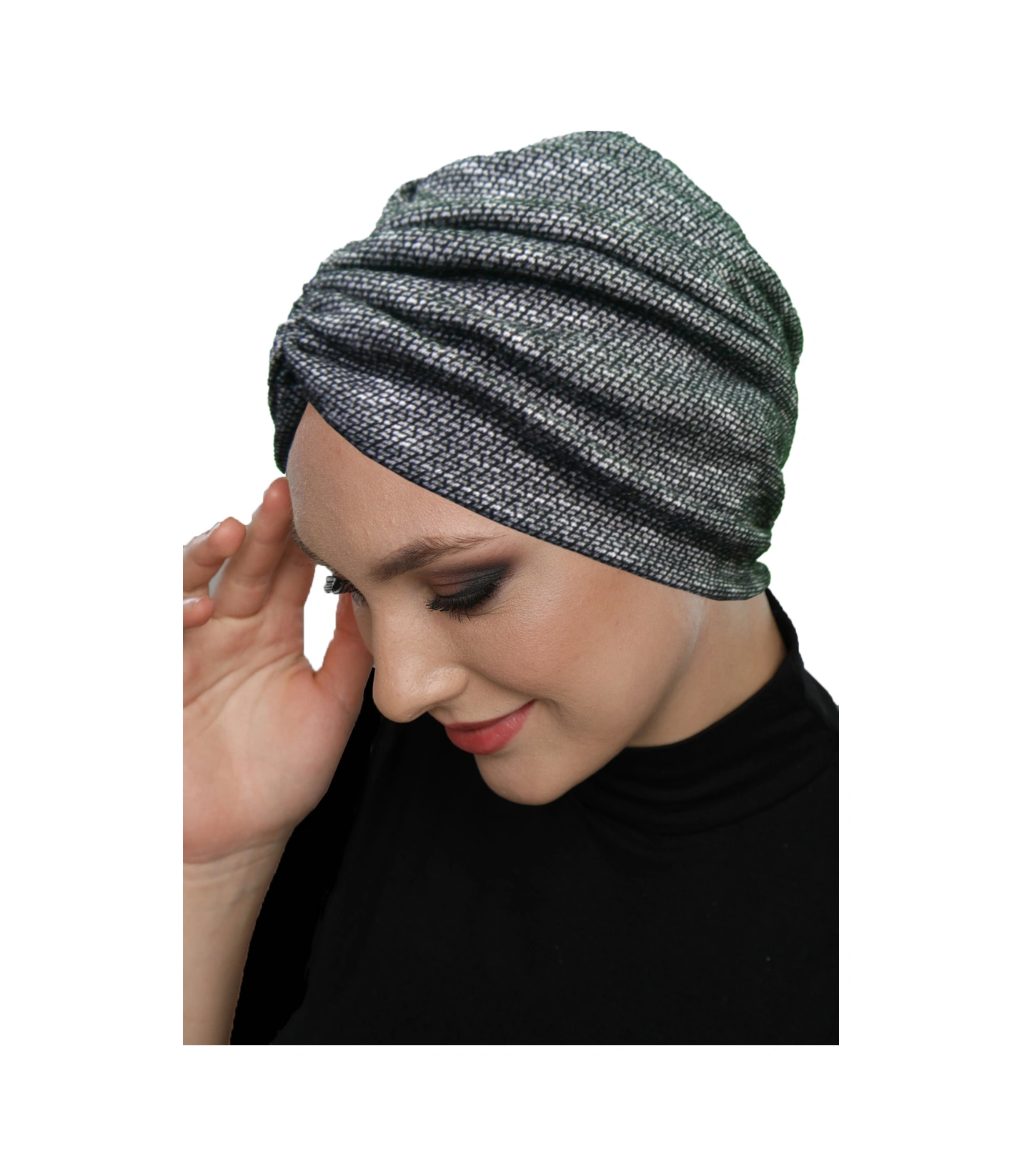 Kırçıllı Desenli Drapeli Siyah Çift Taraflı Hazır Türban Tesettür Bone Siyah