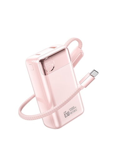 Wiwu T132 Power Plus Serisi Type-c Kablolu Pd Powerbank 65w 12000mah Pembe
