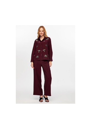 Faik Sönmez Boncuk Nakış Detaylı Tenselli Kadın Gömlek W26gml010 Mürdüm