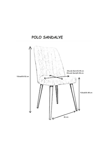 Polo Sandalye - Jerika Mavi - Ahşap Ceviz Ayak 4 Adet - Salon Sandalyesi / Mutfak Sandalyesi Mavi