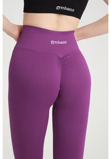 Gymhams Mor Kalçası Büzgülü Premium Fitilli Ekstra Push Up Yüksek Bel Esnek Toparlayıcı Spor Tayt