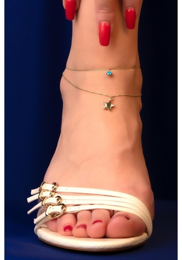 14 Ayar Altın Firuze Taşlı Yıldız Halhal Hal0021 Beyaz