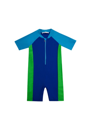 Uv Korumalı Kısa Kollu Şortlu Tulum Bebek Yüzücü Mayo 5235 Saks Saks Mavi