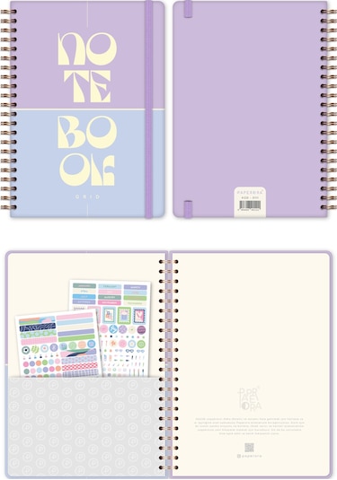 20x28 Spiralli Sert Kapak Lastikli Kareli Not Defteri Lila Lila