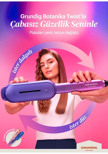Grundig Hs 8331 Botanika Twist 2in1 Saç Düzleştirici Ve Wag Maşası Pembe