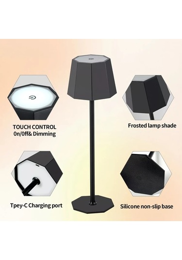 Topshop1 Beyaz Dokunmatik Dimli 8 Köşeli Led Masa Lambası, Usb Şarj, Ayar Çubuğu, Işık Stüdyo Aydınlatma