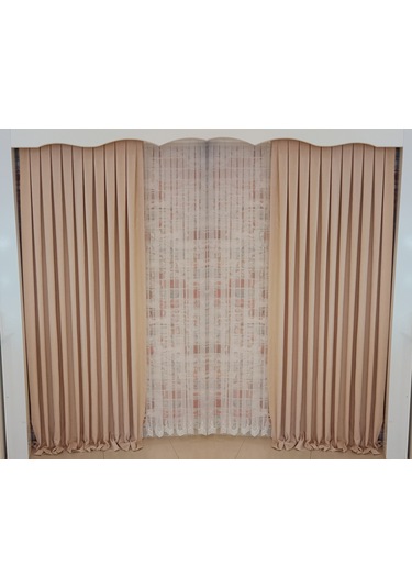 Buğday Renk Fon Kadife Perde Çift Kanat 1/3 Sık Pileli Dikim V-04 Buğday