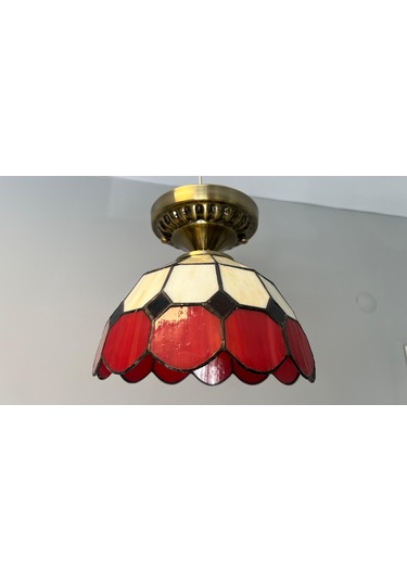 Yüceeller Tavan Vitray Eskitme Avize 30cm 12" Kırmızı
