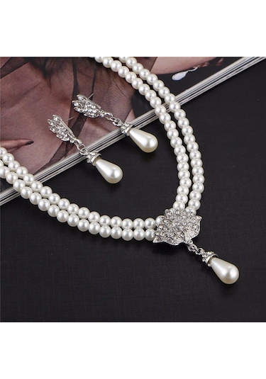 Trend Zirkon Taş İşlemeli Taç İnci Takı Seti Sevgililer Günü Hedi