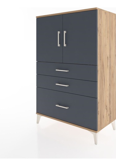 Hyperion Dolap 2 Raflı 3 Çekmeceli 2 Kapaklı 88x44x134 Çam-antrasit Atlas Çam
