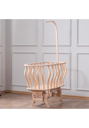 Setaymobilya Doğal Ağaç Beşik, Kristal Çizgili Sepet Beşik +Uyku Seti+Cibinlik