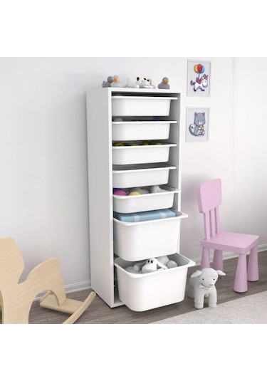Pratico 7 Sepetli Çok Amaçlı Oyuncak Dolabı - Beyaz - 122x30x45,5 Cm Beyaz