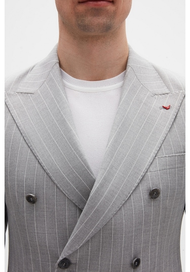 D's Damat Regular Fit Gri Çizgili Kruvaze Takim Elbise 4hf05ort01588 Gri