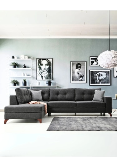 Nola Köşe Takımı & Yataklı Bazalı Köşe Koltuk & L Koltuk-sol Köşe Antrasit