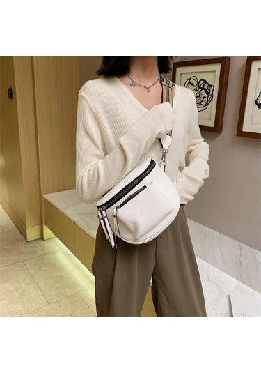 Jzcat Moda Kadın Omuz Çantası Batı Geniş Omuz Askısı Retro Kadın Bel Çantası - Beyaz