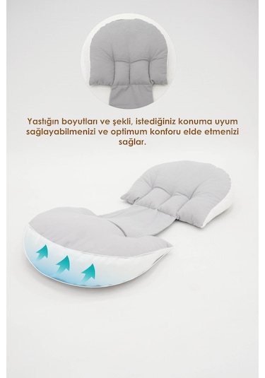 Hamile Uyku Yastığı , Ayarlanabilir, Bel , Emzirme Ve Oturma Destek Yastığı Gri