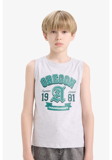 Defacto Erkek Çocuk Bisiklet Yaka Baskılı Atlet E4185a825hsgr400 Gri