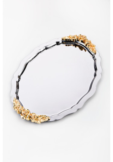 6 Adet Oval Model Gül Motifli Kahve-çay Sunum Tepsisi 25x20 Cm