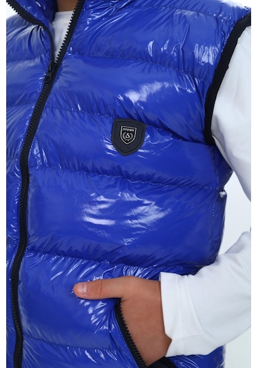 Toontoy Erkek Çocuk Parlak Görünümlü Göğsü Armalı Yelek Saks