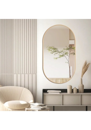 Model Alfa Dekoratif Ayna Duvar Aynası Konsol Aynası Mdf Elips Ayna 90 X 50 Gold