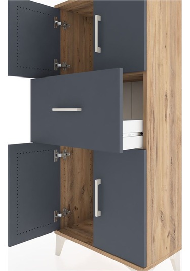 Hyperion Dolap Tek Raflı Tek Çekmeceli 4 Kapaklı 60x44x134 Çam-antrasit Atlas Çam