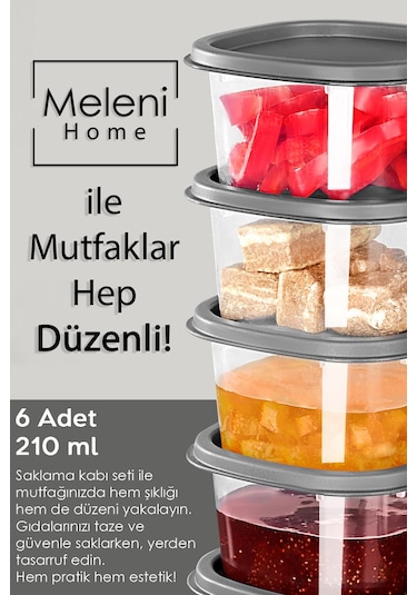 6'lı Kapaklı Kahvaltı Seti - Kahvaltılık Saklama Kabı Seti 210 Ml - Gri
