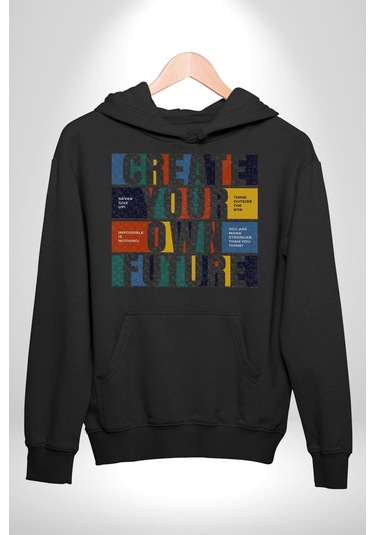 Geleçeği Seninle Planlayalım Kadın Erkek Siyah Kapüşonlu Sweatshirt Hoodie Siyah