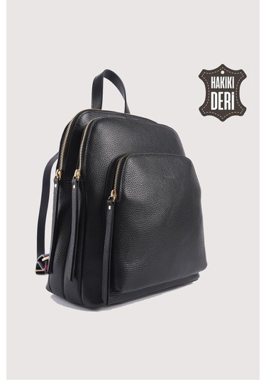 Hakiki Deri Kadın Sırt Çantası Siyah Smr9209 Siyah