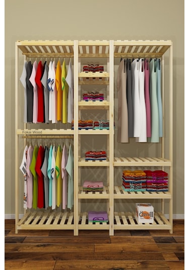 Tres Açık Ahşap El Yapımı Elbise Dolabı
