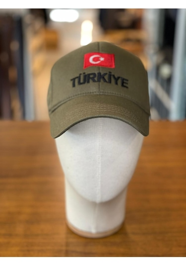 Hamze Türkiye Bayrak Nakış Pamuklu Unisex Cap Şapka Haki
