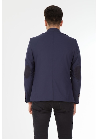Sposo G-210 Dar Kalıp Desenli Lacivert Erkek Blazer Ceket Lacivert
