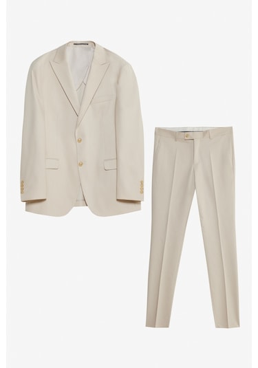 Erkek Bej Slim Fit Dar Kesim Kırlangıç Yaka Kapak Cepli Esnek Takım Elbise Bej Erkek Bej Slim Fit Dar Kesim Kırlangıç Yaka Kapak Cepli Esnek Takım Elbise Bej