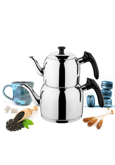 Özkent K-394 Vista Mega Boy Paslanmaz Çelik Çaydanlık Takımı Siya Siyah