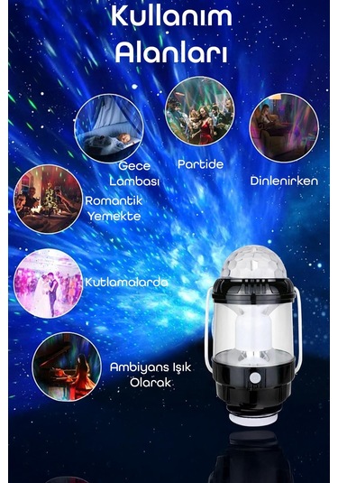 Şarjlı Rgb Projeksiyon Gökyüzü Gece Lambası Kamp Feneri Işıldak Powerbank Özellikli Pilli M001 Renkli