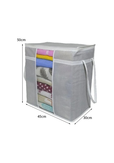 Pencereli Saklama Çantası Çizgili Çok Amaçlı 50x45x30 Cm Gri-beyaz